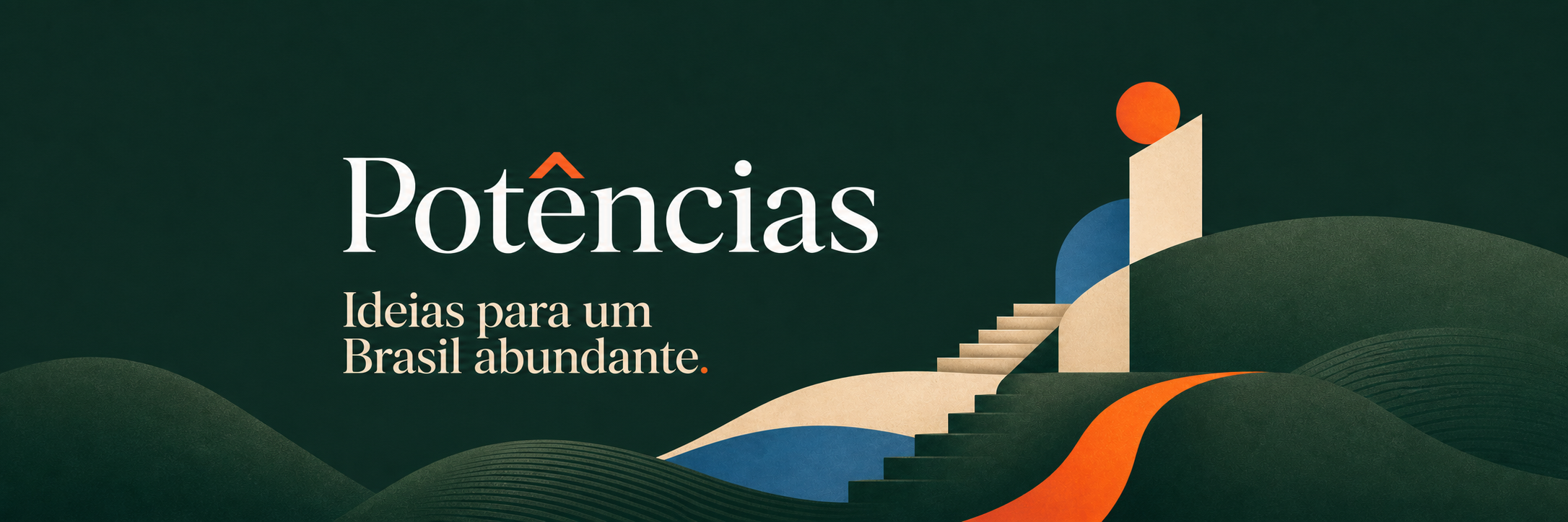 Potências. Ideias para um Brasil abundante. Uma paisagem abstrata sobe por caminhos e escadas.